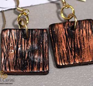 Copper and Black Square Earrings - Polymer Clay