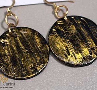 Gold and Black Round Earrings - Polymer Clay