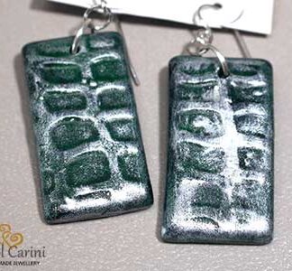 Green and Silver Crocodile Earrings - Polymer Clay