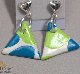 Triangle Blue, Green and  White Earrings - Polymer Clay