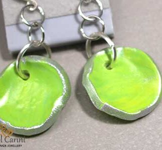 Organic Style Green and Silver Earrings - Polymer Clay