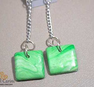 Square Multi Green Earrings - Polymer Clay