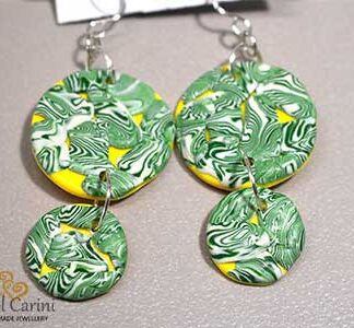 Green and Yellow  Swirl Earrings - Polymer Clay