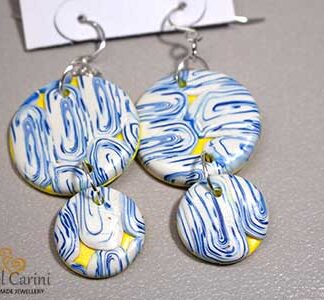 Blue and Yellow Swirl Earrings - Polymer Clay
