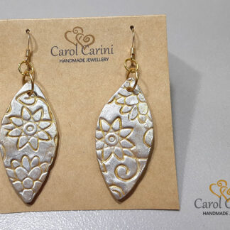 Gold and Silver Leaf Shaped Earrings - Polymer Clay