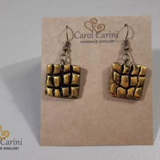 Black and Gold Square Earrings - Polymer Clay